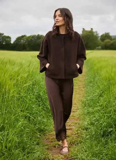 Aideen Wool Poncho Jacket in Chocolate 
